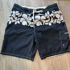 Speedo Mens Swim Trunks XXL Black Floral Hawaiian Board Shorts